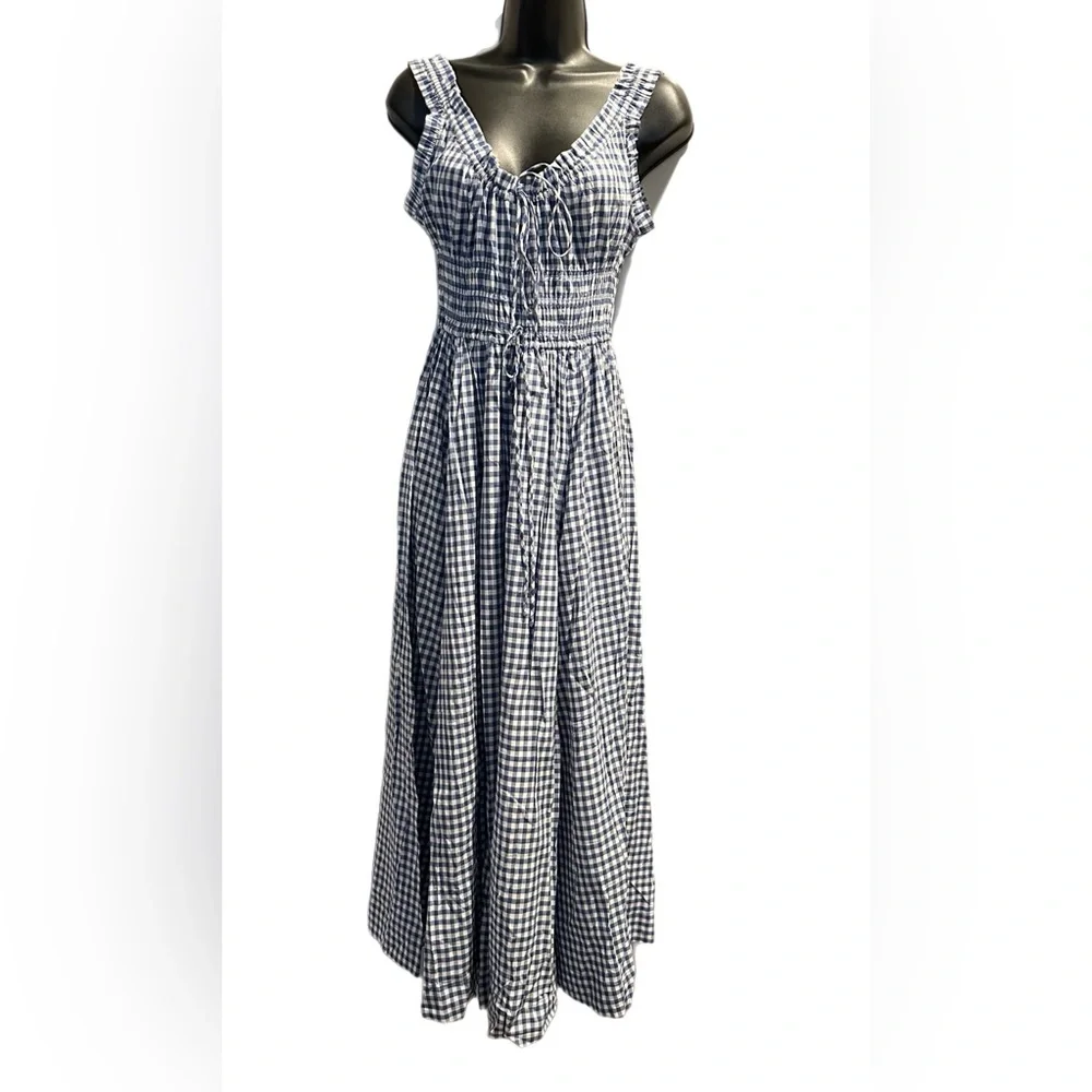 Blue and White Gingham Maxi Dress - Picture 5 of 8